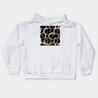 Black White and Golden Mixed Abstract Circles, Minimalist Style Kids Hoodie